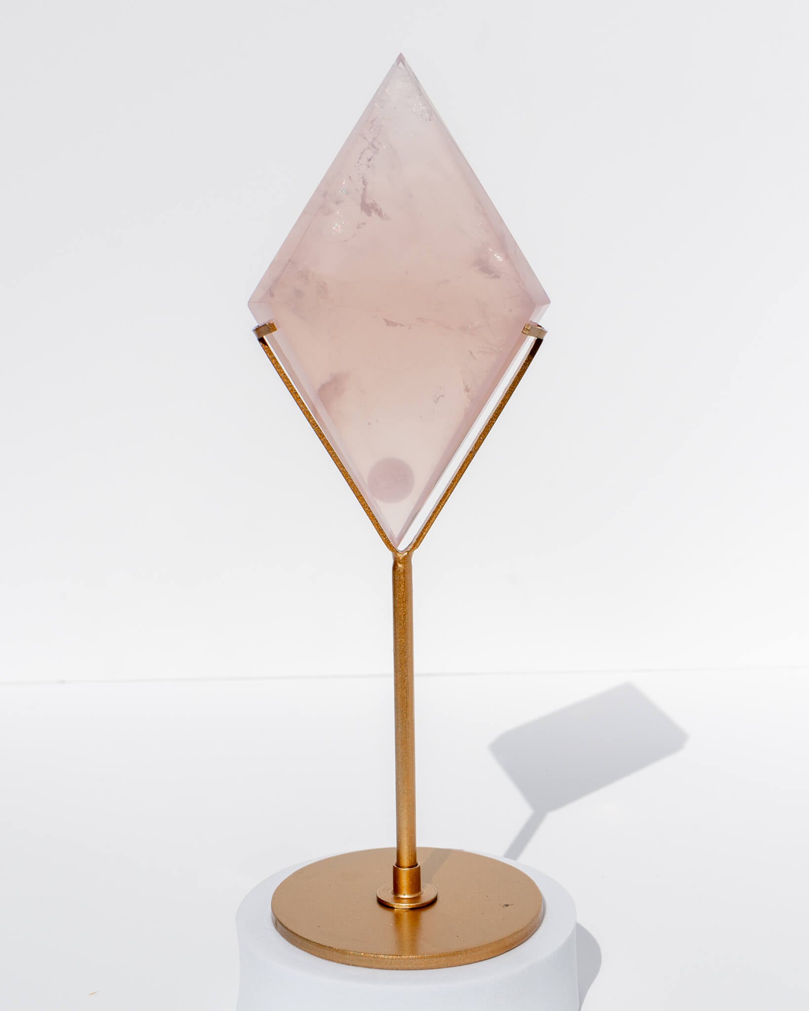 Rose Quartz Diamond on Gold Stand Healing Crystal