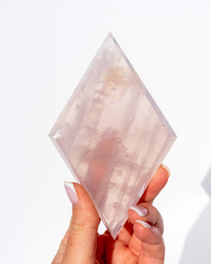 Rose Quartz Diamond on Silver Stand Healing Crystal