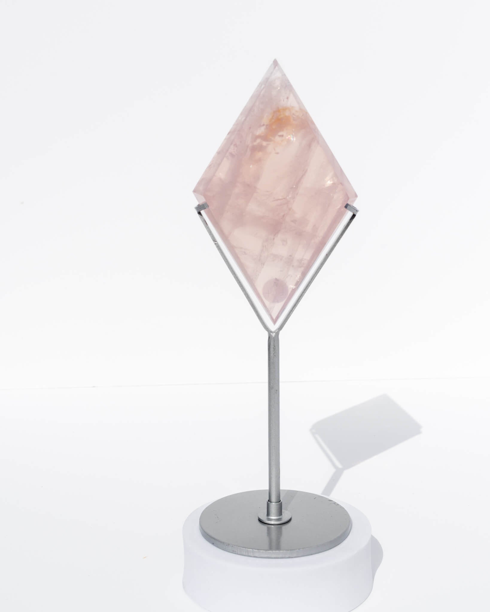 Rose Quartz Diamond on Silver Stand Healing Crystal