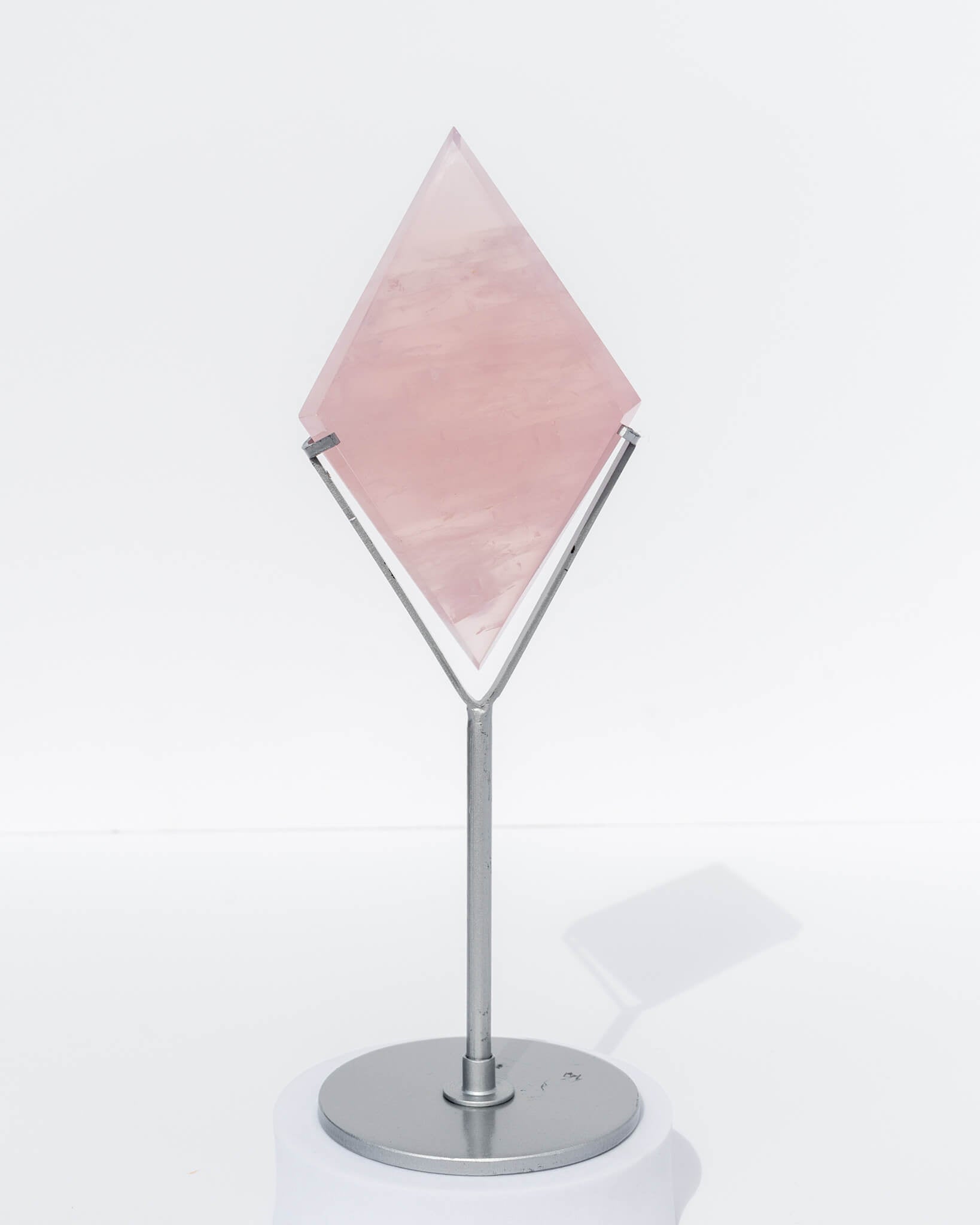 Rose Quartz Diamond on Silver Stand Healing Crystal