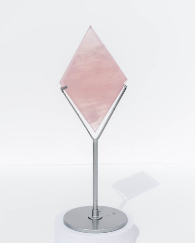 Rose Quartz Diamond on Silver Stand Healing Crystal