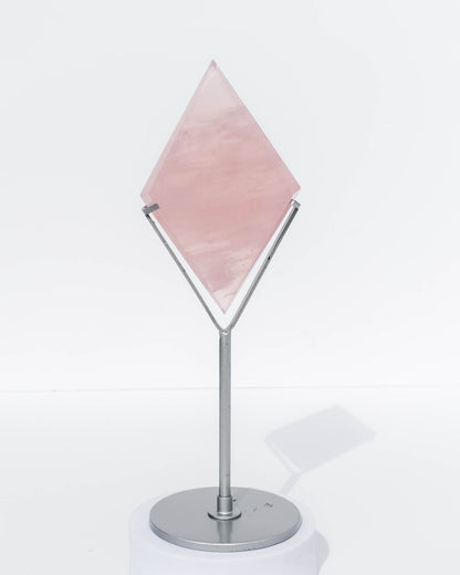 Rose Quartz Diamond on Silver Stand Healing Crystal