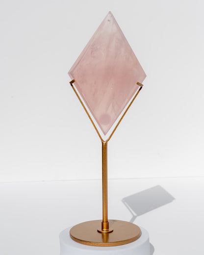 Rose Quartz Diamond on Gold Stand Healing Crystal