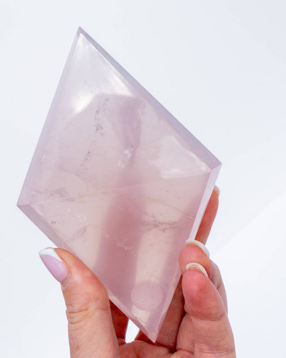 Rose Quartz Diamond on Silver Stand Healing Crystal