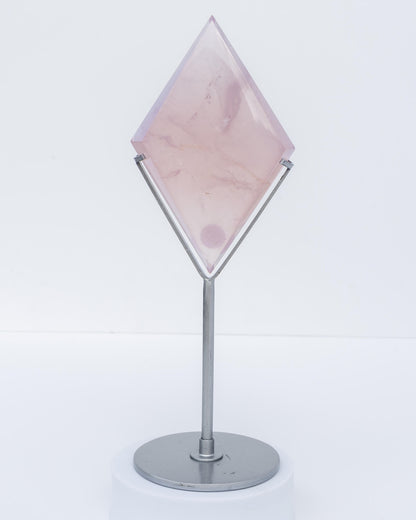 Rose Quartz Diamond on Silver Stand Healing Crystal