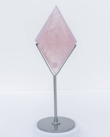 Rose Quartz Diamond on Silver Stand Healing Crystal