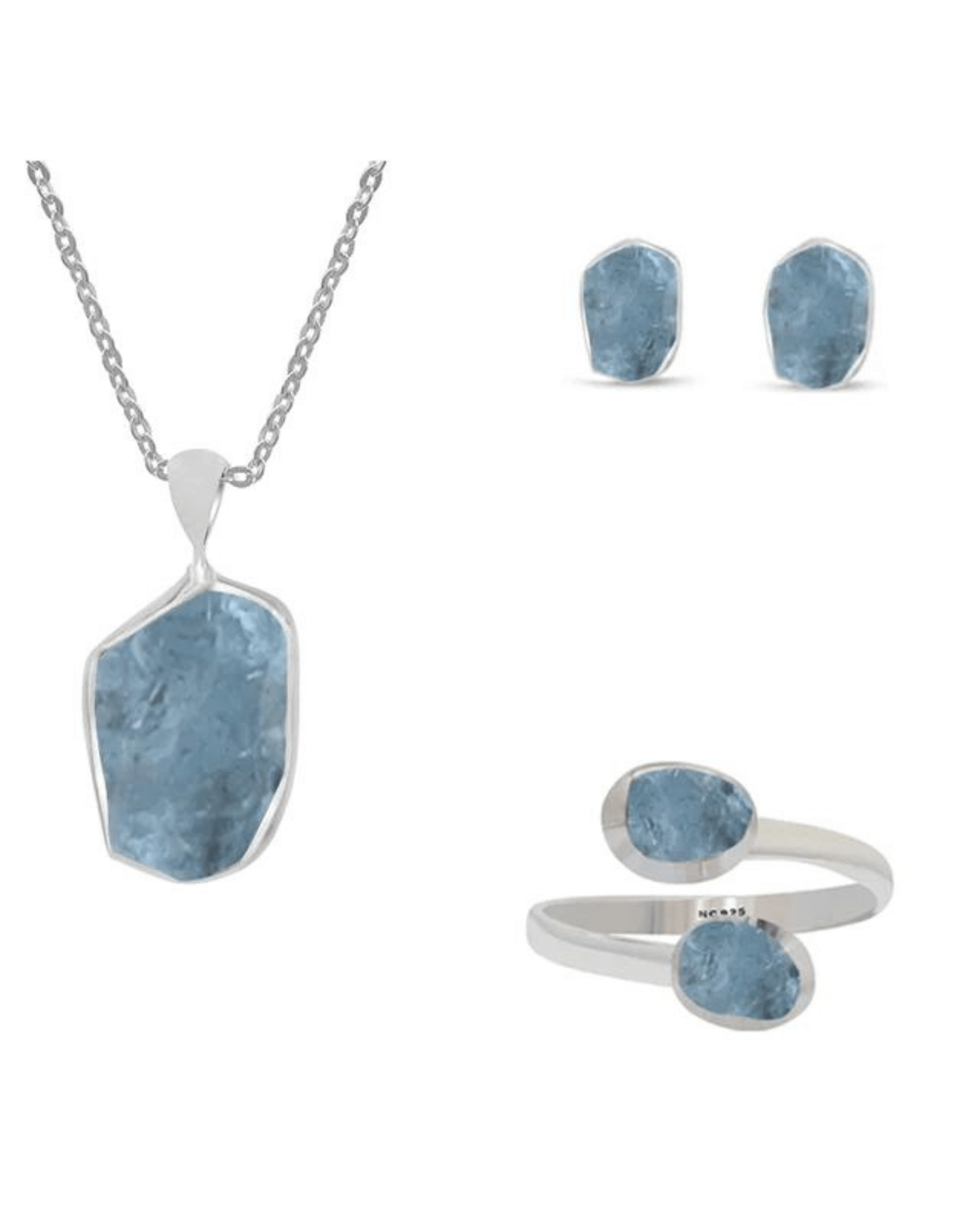 Aquamarine Jewellery Silver Gift Set 925 Healing Crystal
