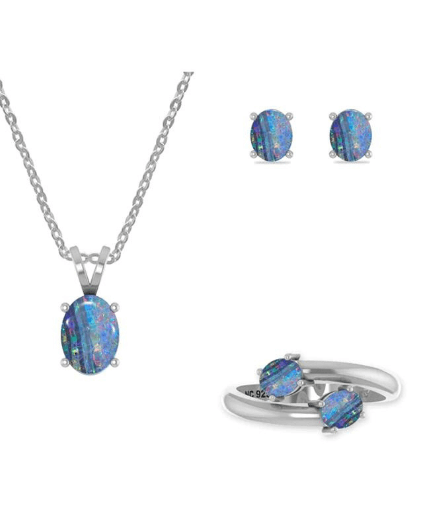 Australian Opal Crystal Necklace Jewellery Silver Set 925