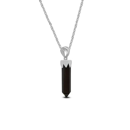 Black Tourmaline Point Pendant 925 Sterling Silver Crystal Necklace Healing Crystal