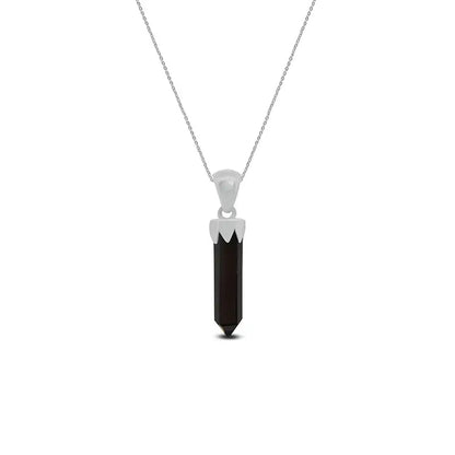 Black Tourmaline Point Pendant 925 Sterling Silver Crystal Necklace Healing Crystal