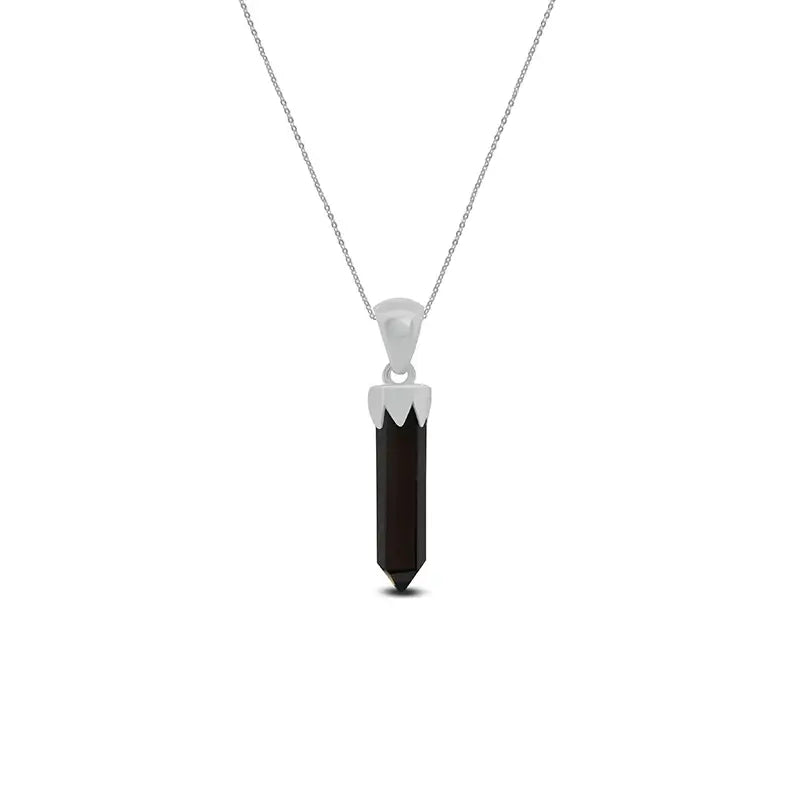 Black Tourmaline Point Pendant 925 Sterling Silver Crystal Necklace Healing Crystal