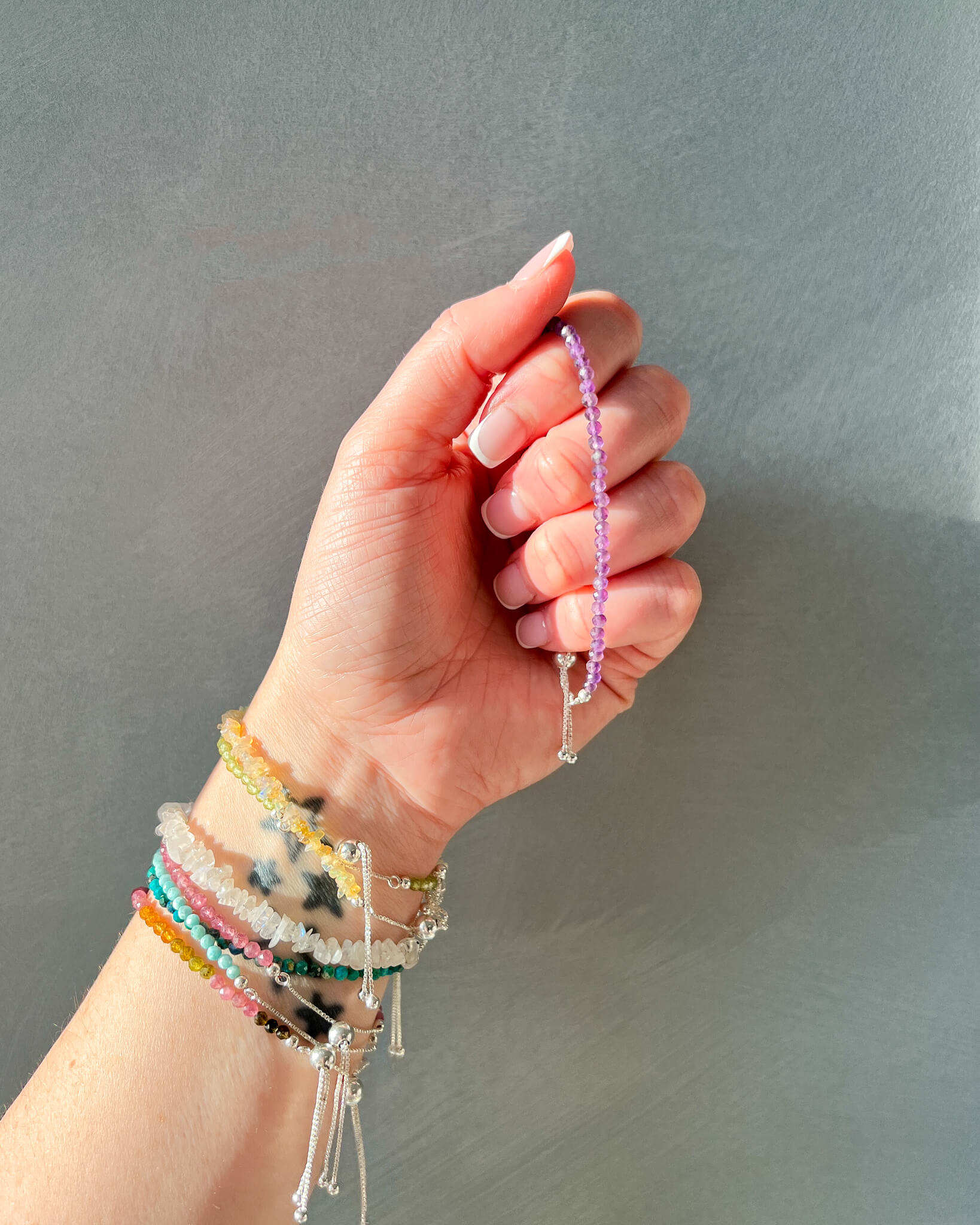 Amethyst 3mm Faceted Bead Bracelet 925 Sterling Silver Healing Crystal