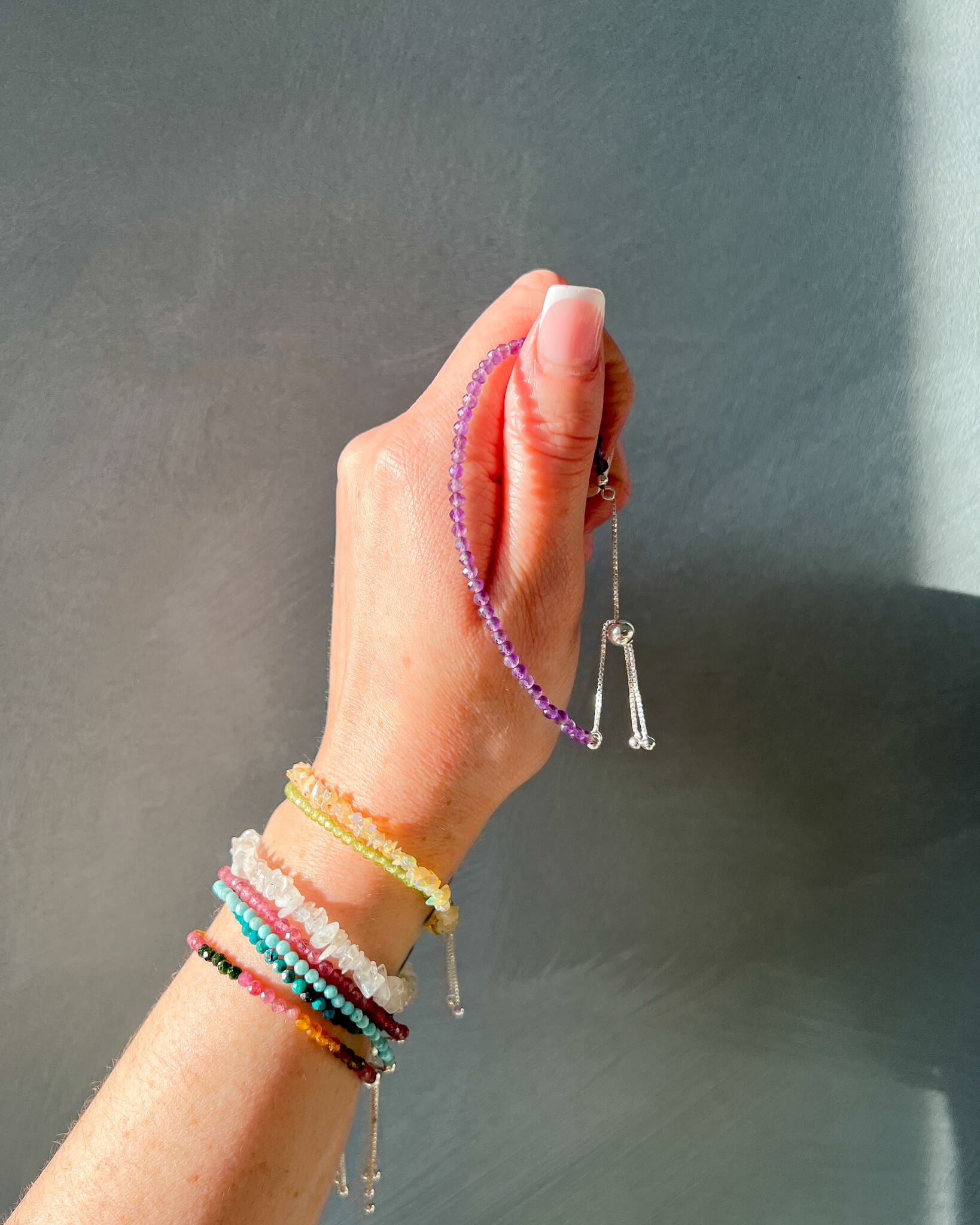 Amethyst 3mm Faceted Bead Bracelet 925 Sterling Silver Healing Crystal