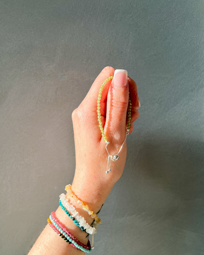 Peridot 3mm Faceted Bead Bracelet 925 Sterling Silver Healing Crystal