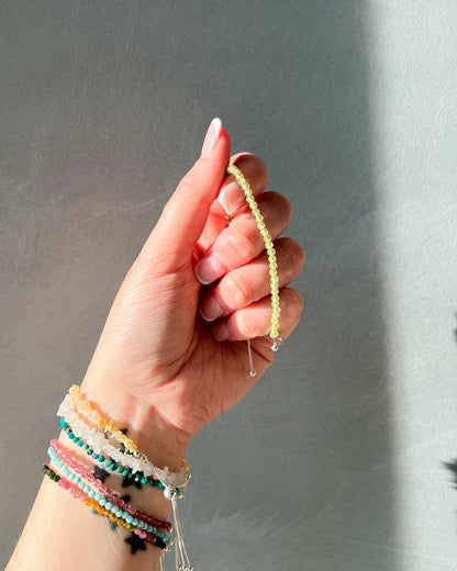 Peridot 3mm Faceted Bead Bracelet 925 Sterling Silver Healing Crystal
