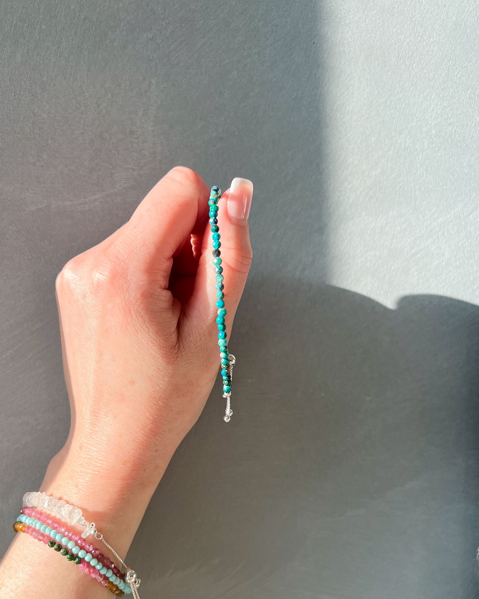 Chrysocolla 3mm Faceted Bead Bracelet 925 Sterling Silver Healing Crystal