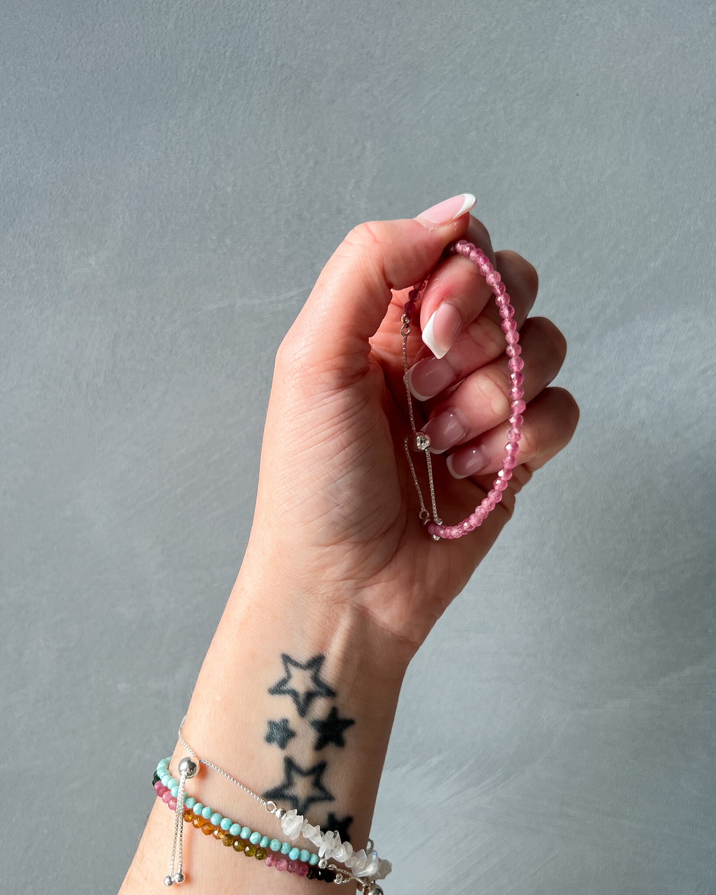 Pink Tourmaline 3mm Faceted Bead Bracelet 925 Sterling Silver