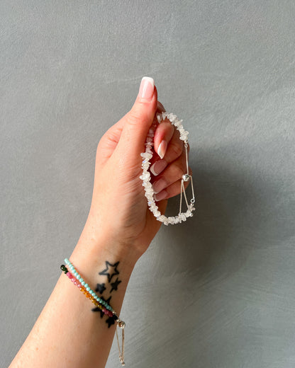 Rainbow Moonstone Raw Chip Bracelet 925 Sterling Silver Healing Crystal