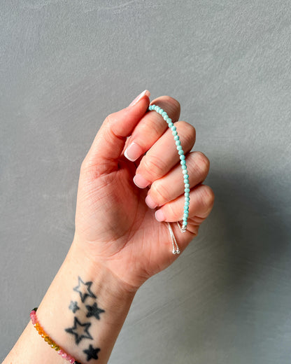 Larimar 3mm Faceted Bead Bracelet 925 Sterling Silver Healing Crystal