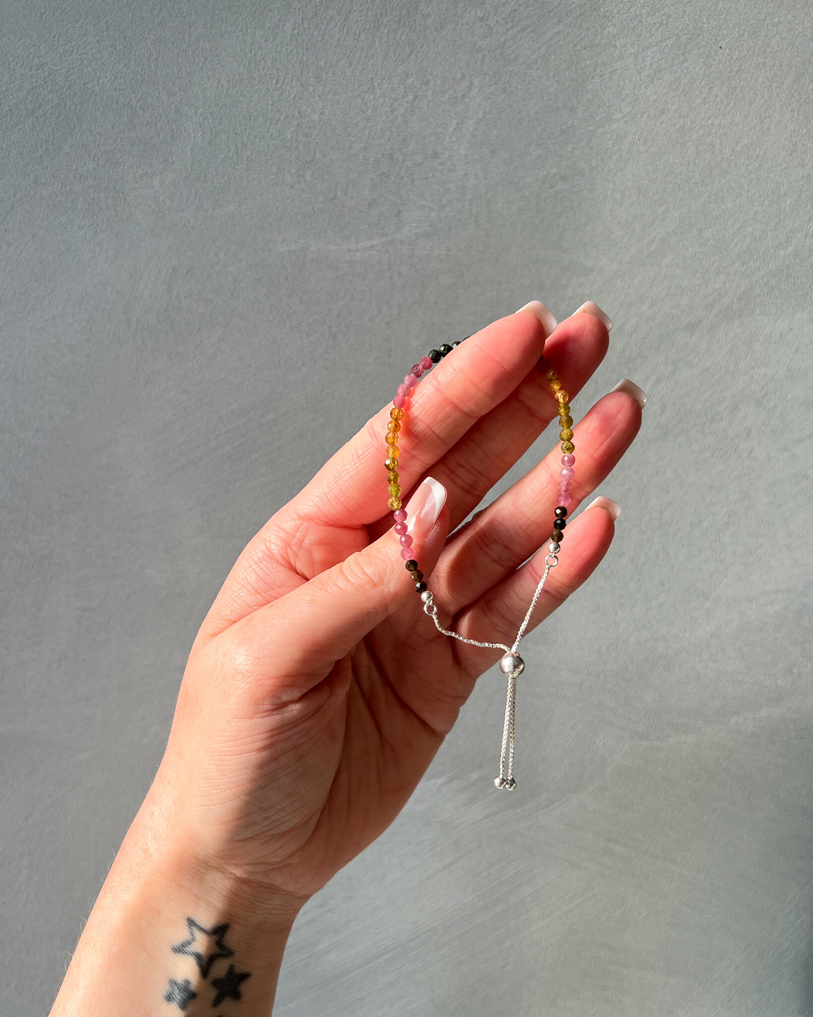 Watermelon Tourmaline Faceted Bead Bracelet 925 Sterling Silver Healing Crystal