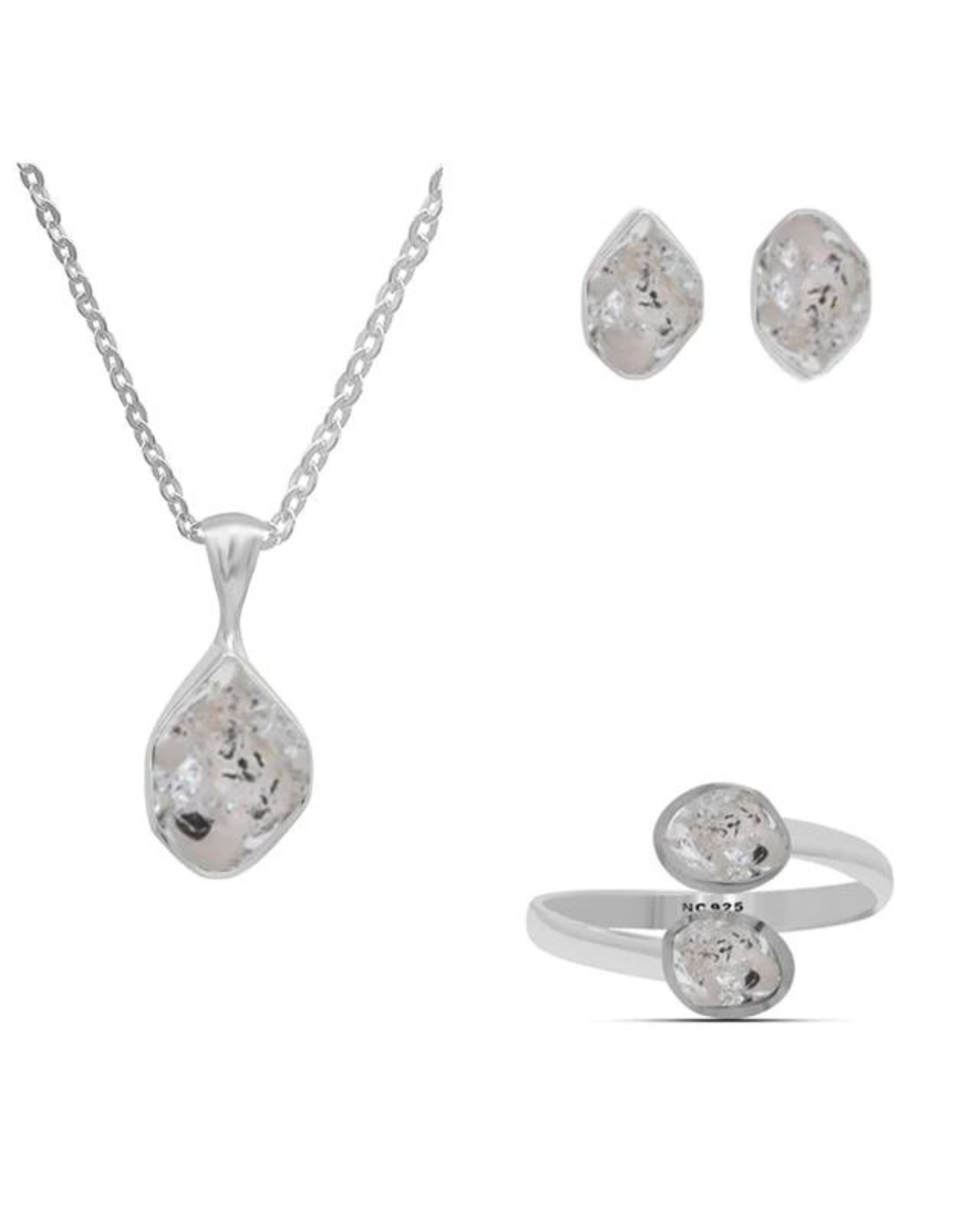 Herkimer Diamond Jewellery Silver Gift Set 925 Healing Crystal