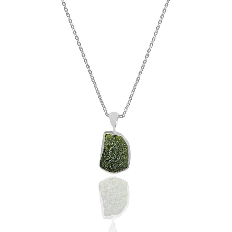 Moldavite Raw Pendant 925 Sterling Silver Necklace