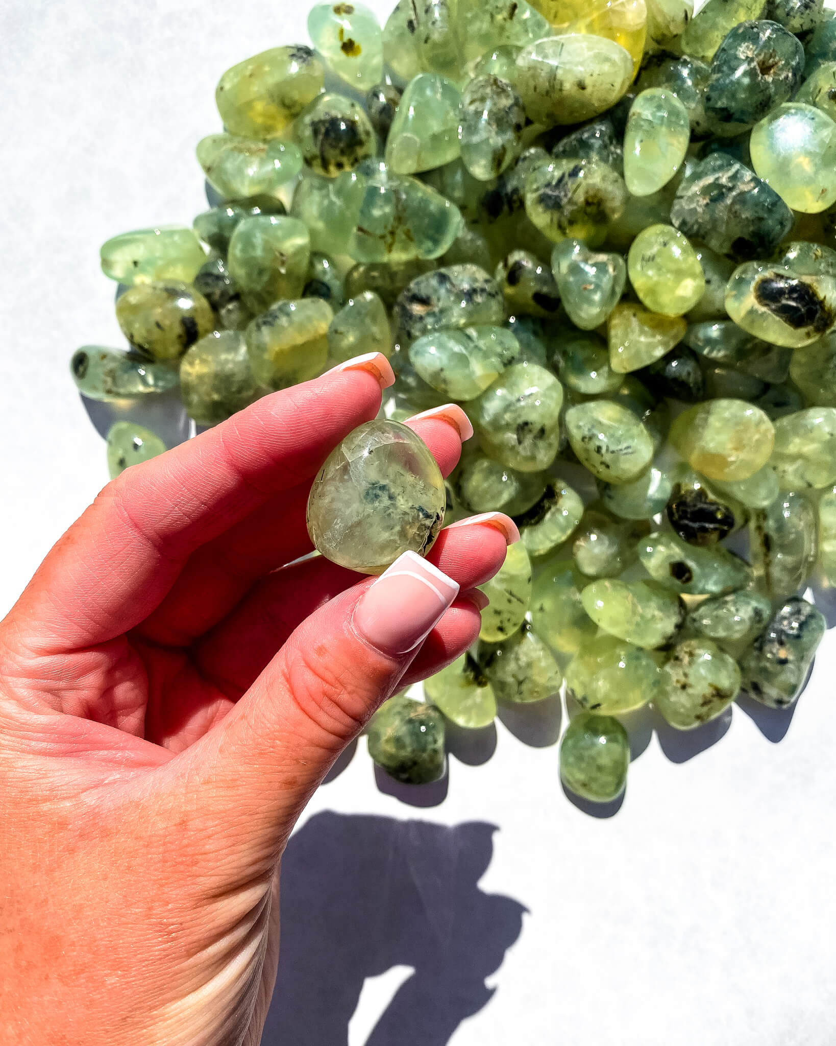 Prehnite with Epidote Tumble Stone Healing Crystal