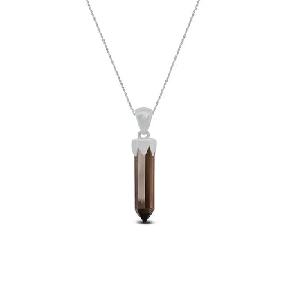 Smoky Quartz Point Pendant 925 Sterling Silver Crystal Necklace Healing Crystal
