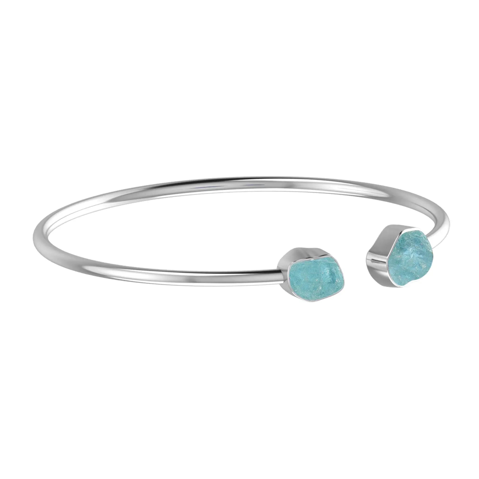 Aquamarine Raw Bangle 925 Sterling Silver Bracelet Healing Crystal