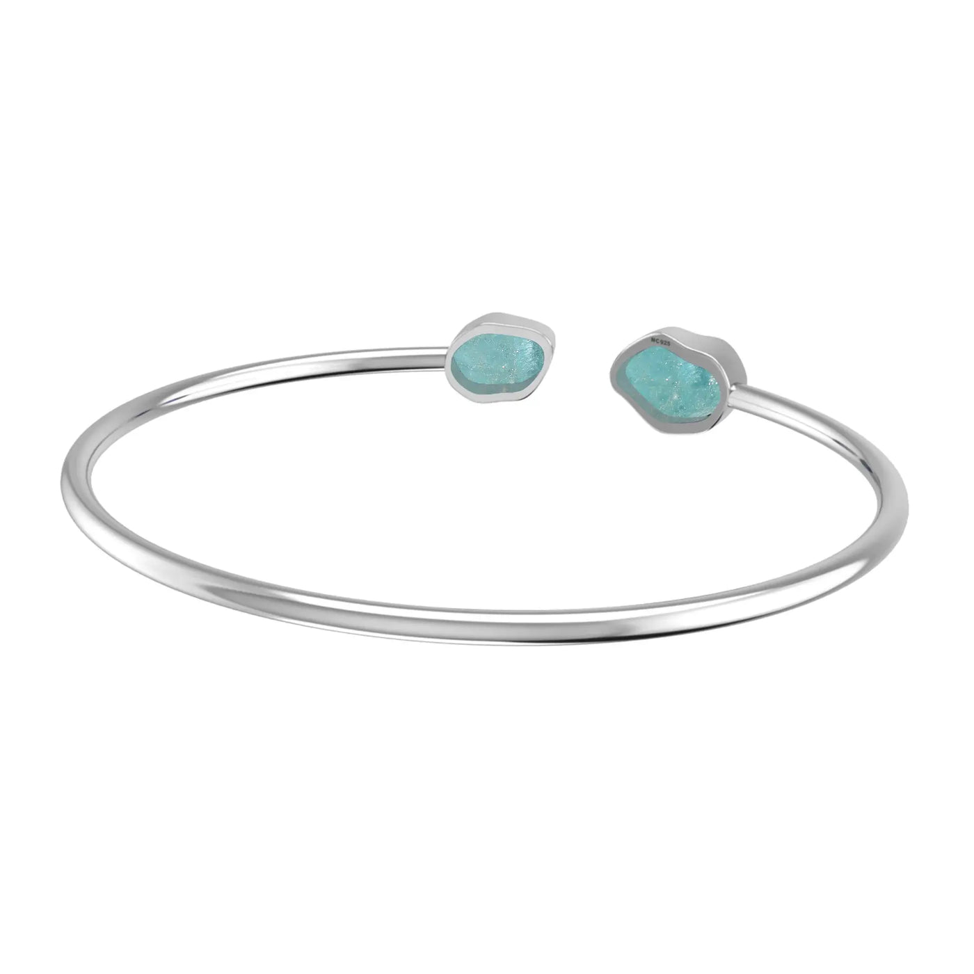 Aquamarine Raw Bangle 925 Sterling Silver Bracelet