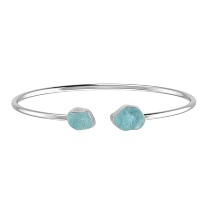 Aquamarine Raw Bangle 925 Sterling Silver Bracelet Healing Crystal