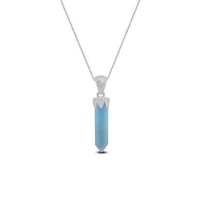 Aquamarine Point Pendant 925 Sterling Silver Crystal Necklace Healing Crystal