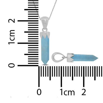 Aquamarine Point Pendant 925 Sterling Silver Crystal Necklace Healing Crystal