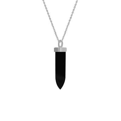 Black Onyx Pendant Silver Necklace - 35