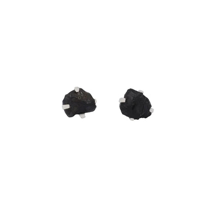 Black Tourmaline Raw Stud Earrings 925 Sterling Silver Healing Crystal