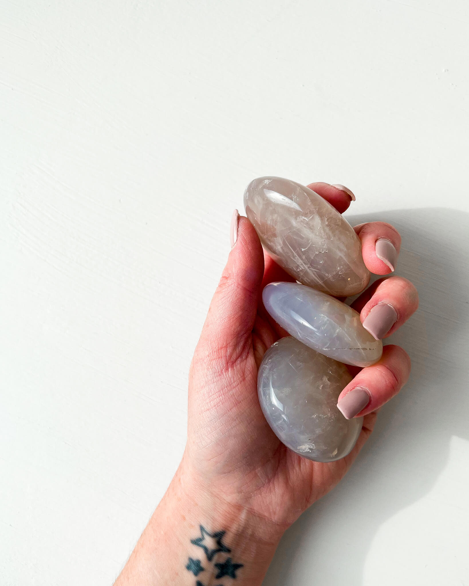 Blue Rose Quartz Palm Stones Healing Crystal