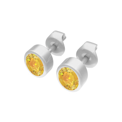 Citrine Faceted Stud Earrings 925 Sterling Silver Healing Crystal