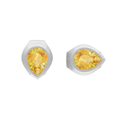 Citrine Faceted Stud Earrings 925 Sterling Silver Healing Crystal