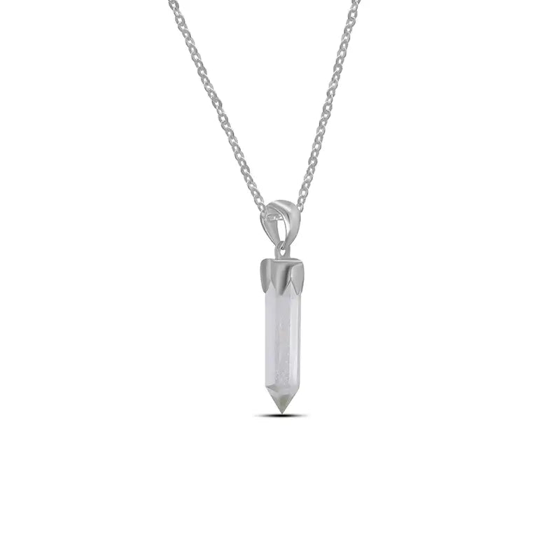 Clear Quartz Point Pendant 925 Serling Silver Crystal Necklace Healing Crystal
