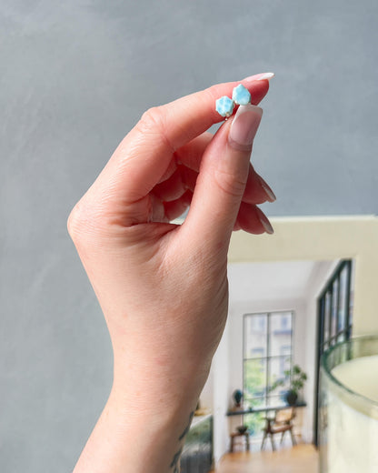Larimar Raw Stud Earrings 925 Sterling Silver Healing Crystal