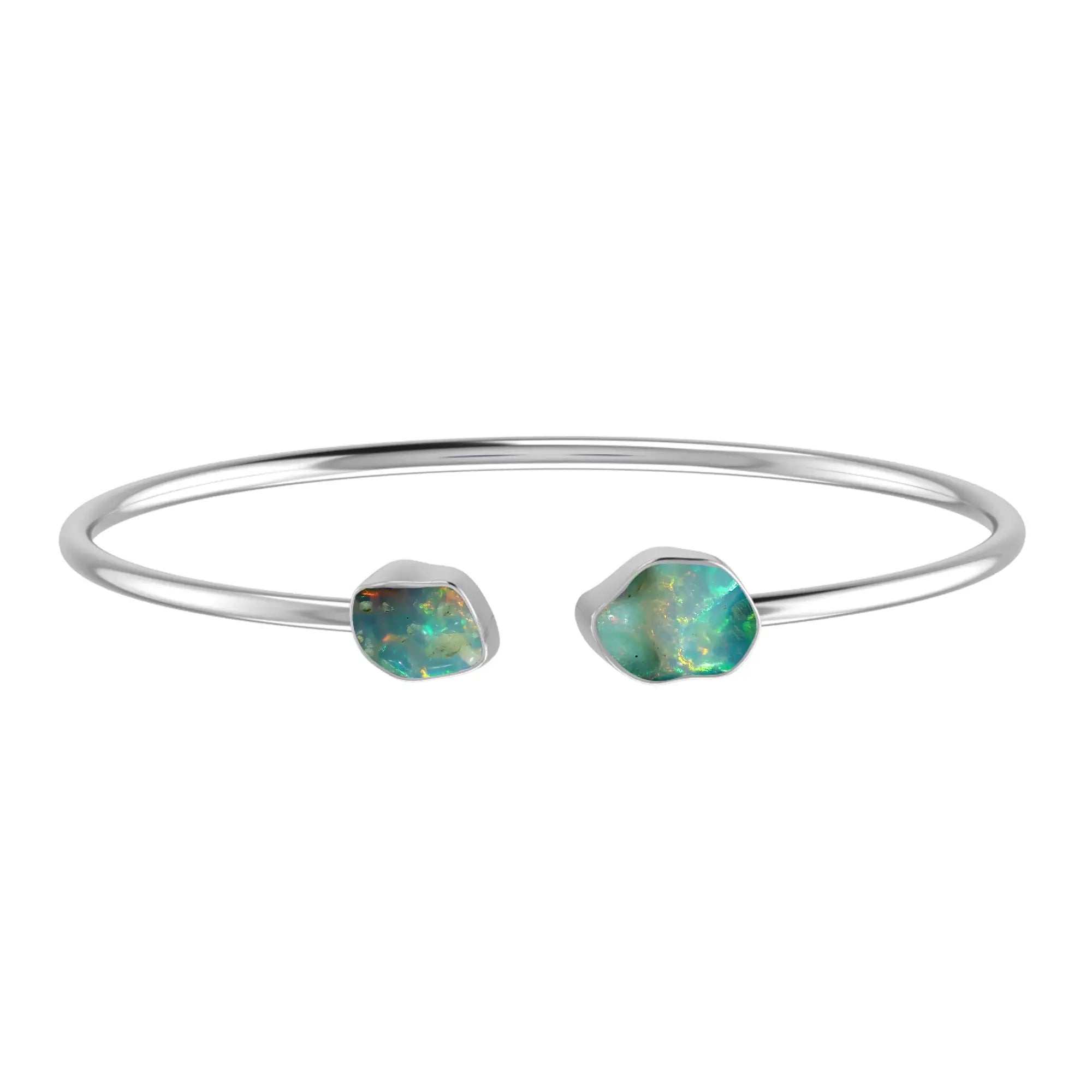 Ethiopian Opal Raw Bangle 925 Sterling Silver Bracelet Healing Crystal