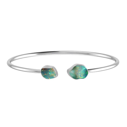 Ethiopian Opal Raw Bangle 925 Sterling Silver Bracelet Healing Crystal