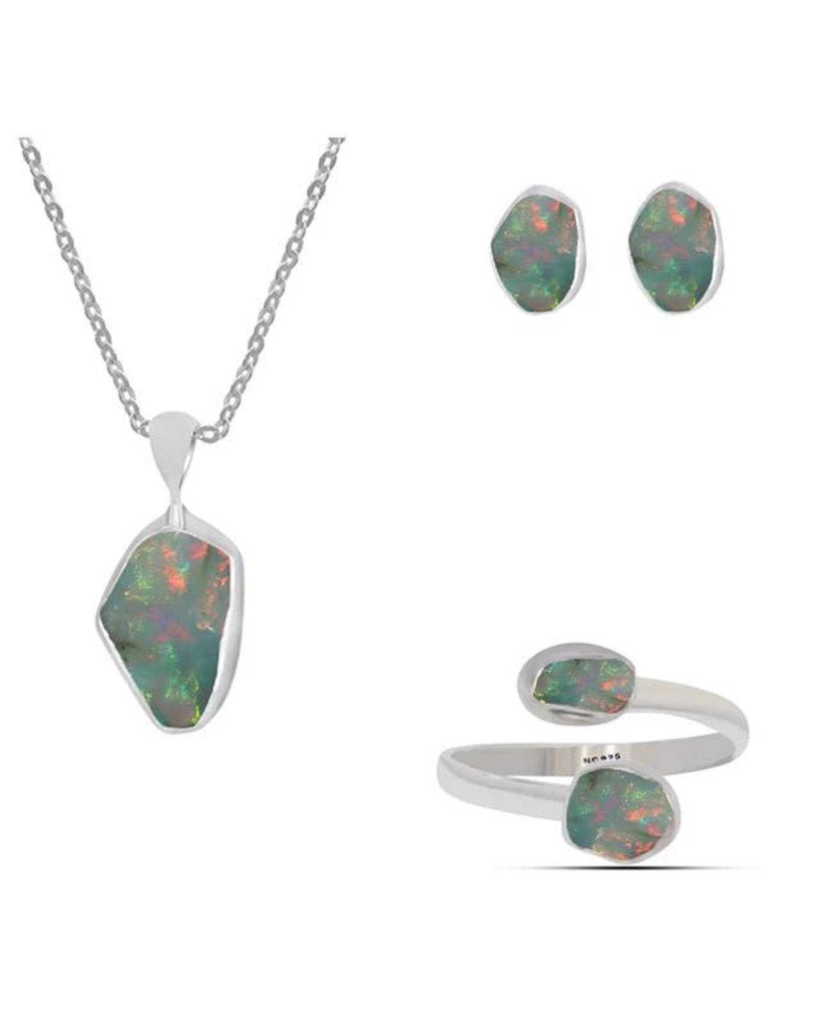 Ethiopian Opal Jewellery Silver Gift Set 925 Healing Crystal