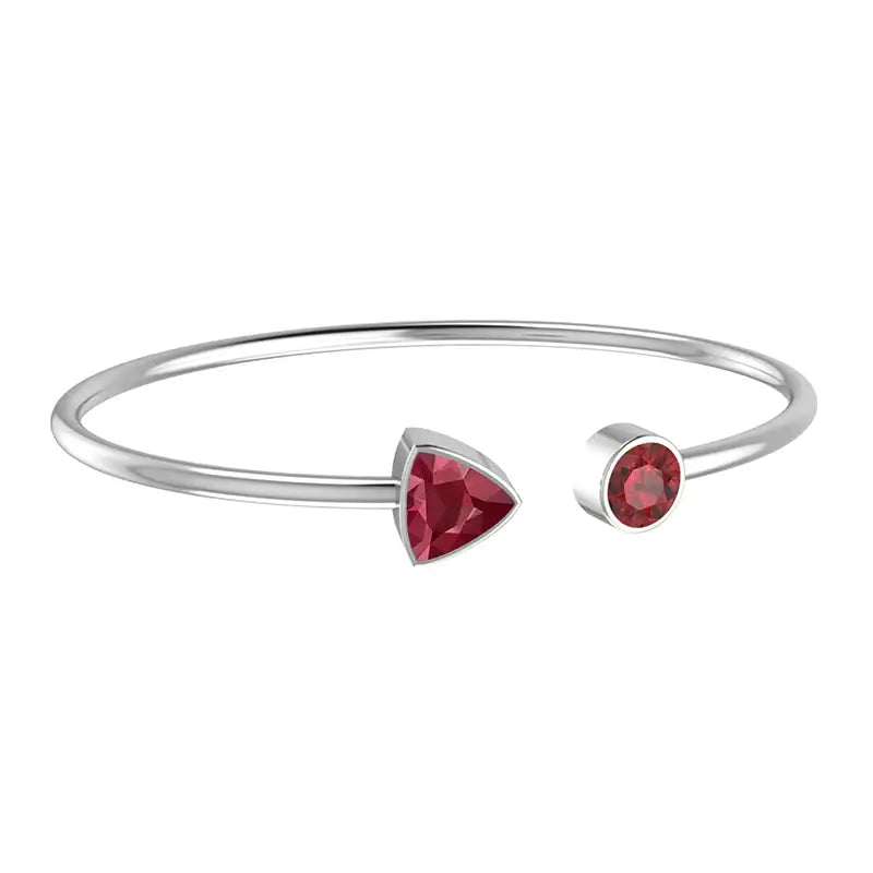 Garnet Faceted Bangle 925 Sterling Silver Bracelet