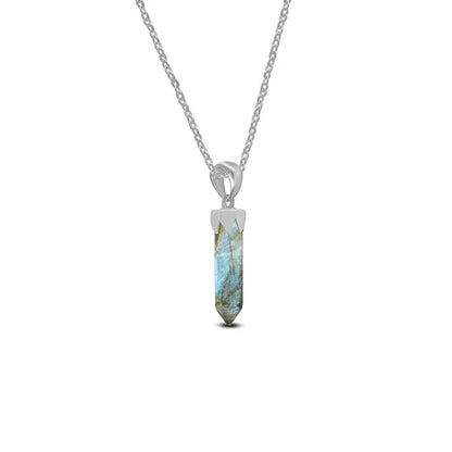 Labradorite Point Pendant 925 Sterling Silver Crystal Necklace Healing Crystal