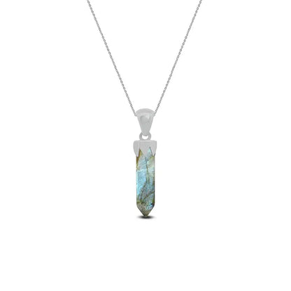 Labradorite Point Pendant 925 Sterling Silver Crystal Necklace Healing Crystal