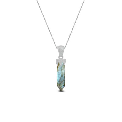 Labradorite Point Pendant 925 Sterling Silver Necklace