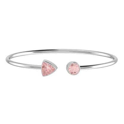 Morganite Faceted Bangle 925 Sterling Silver Bracelet Healing Crystal
