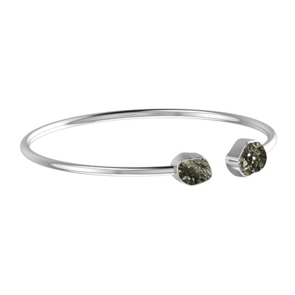Pyrite Raw Bangle 925 Sterling Silver Bracelet Healing Crystal
