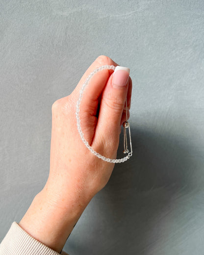 Rainbow Moonstone 3mm Faceted Bead Bracelet 925 Sterling Silver Healing Crystal